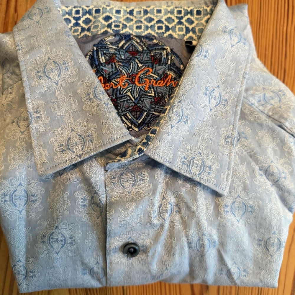 Robert Graham Long Sleeved ButtonUp Blue 2XL AOP Office Wedding Flip Cuff Cotton